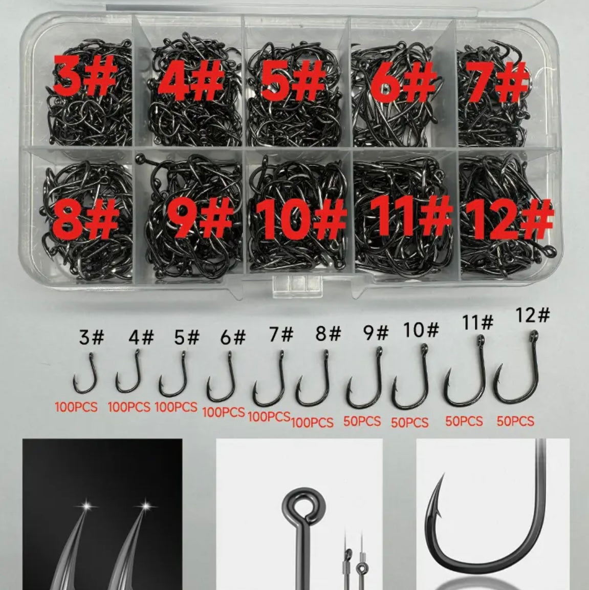800pcs High Carbon Steel Fishing Hooks Set